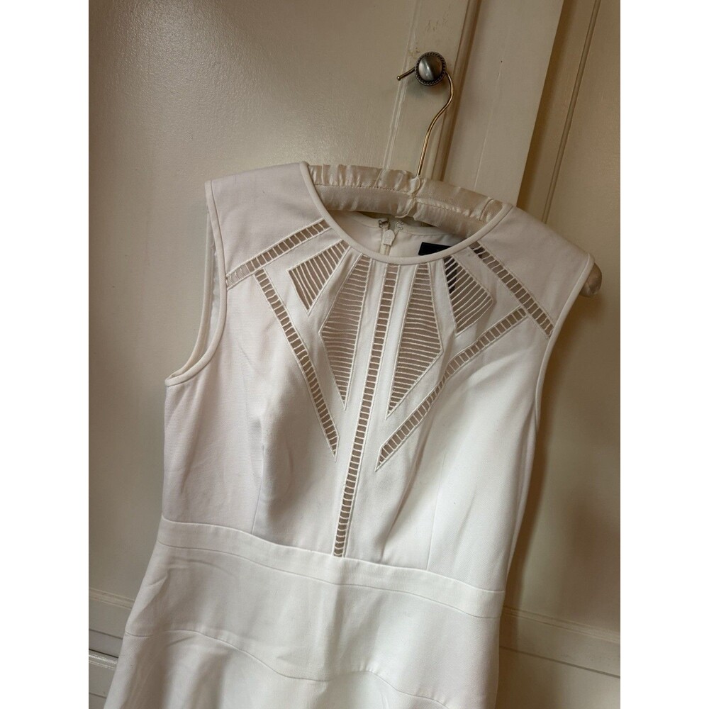 BCBGMAXAZRIA Runway White Ladder Lace Fit & Flare Dress - Size 10 - Picture 3 of 7